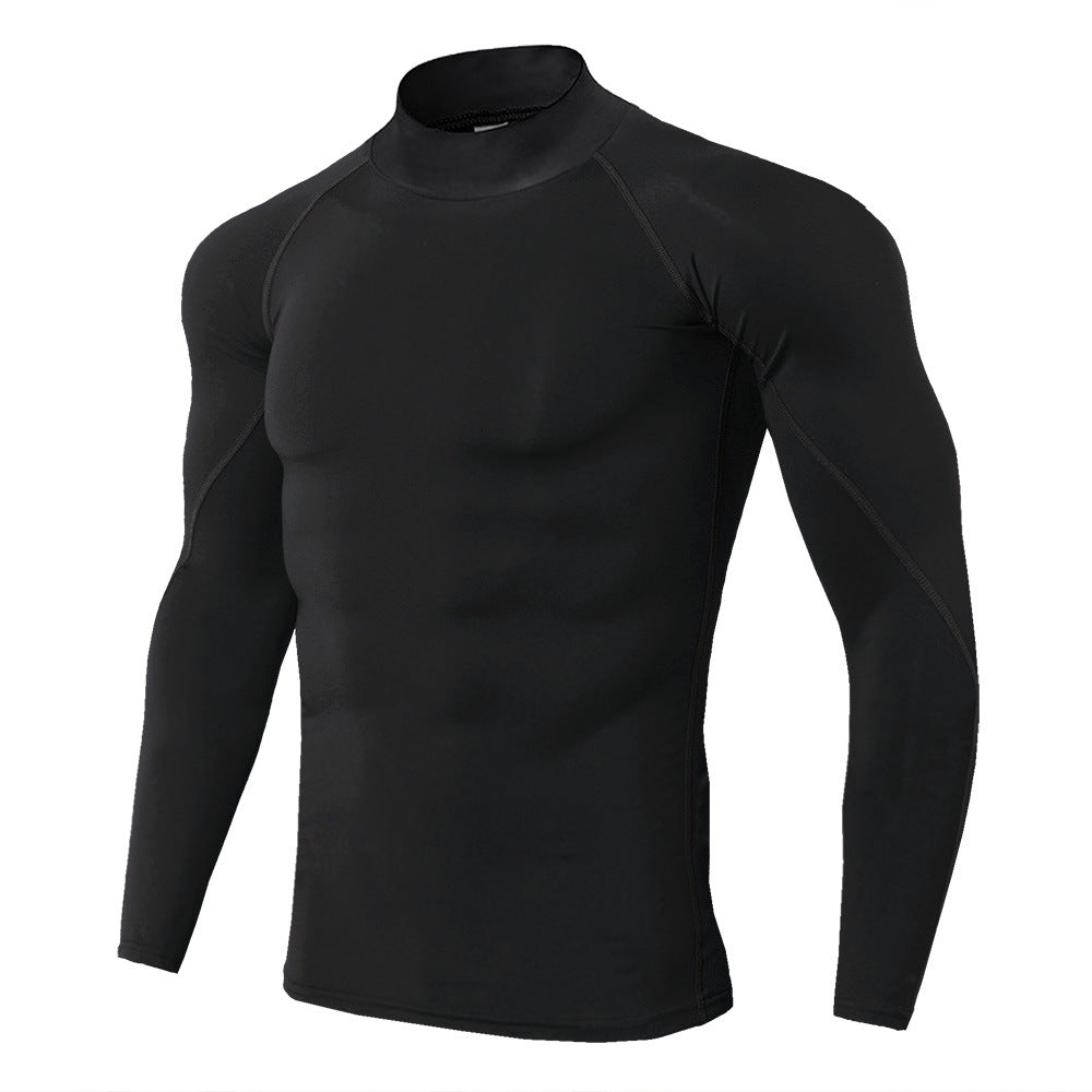 Men's high collar fitness long sleeve Pro sports running long sleeve T-shirt autumn and winter elastic speed