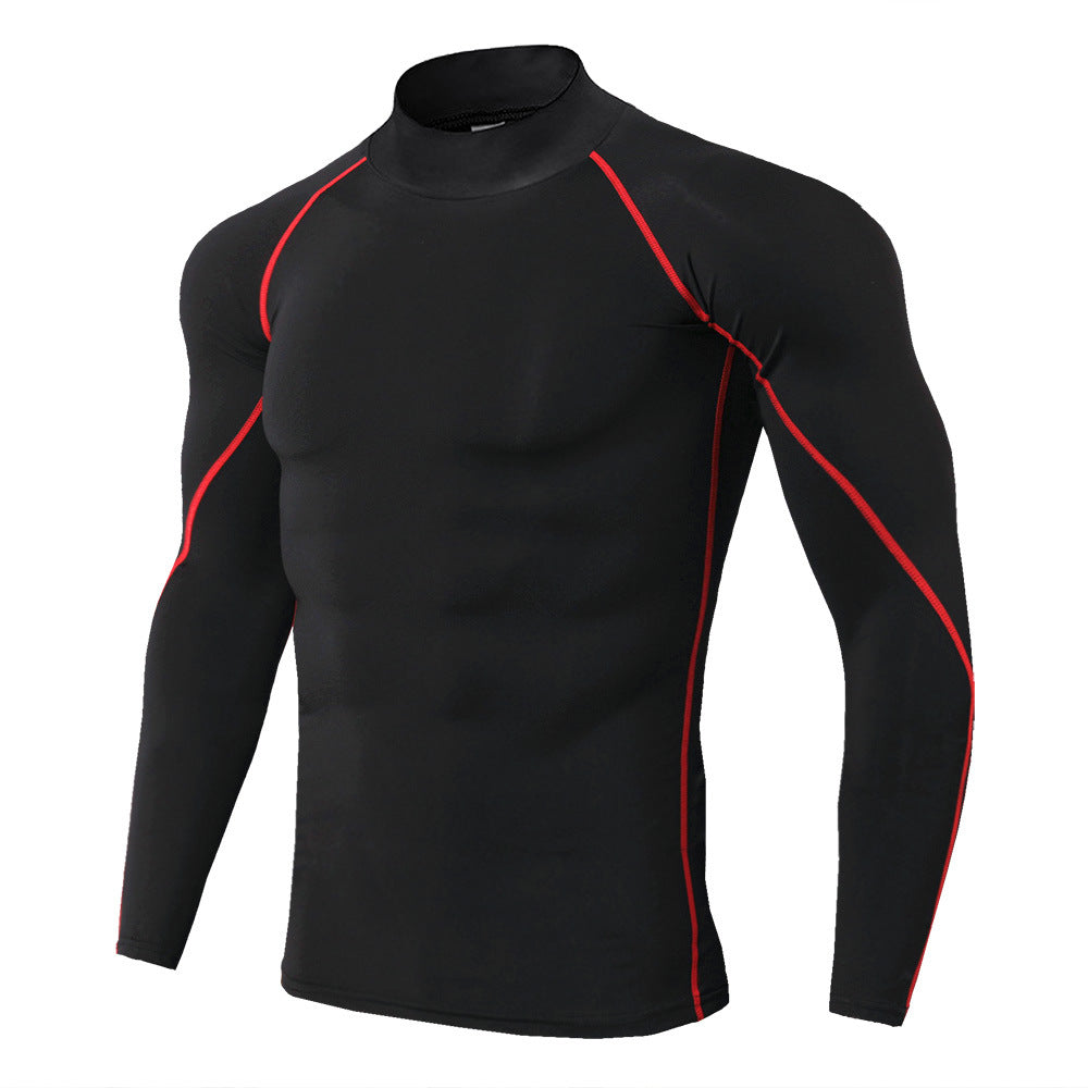 Men's high collar fitness long sleeve Pro sports running long sleeve T-shirt autumn and winter elastic speed