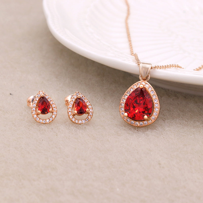 18K Gold Plated, Garnet Zirconia Fashion Jewelry Set