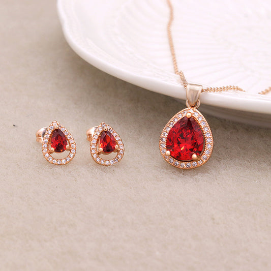 18K Gold Plated, Garnet Zirconia Fashion Jewelry Set