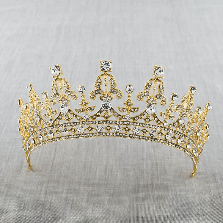 2019 New Fashion Baroque Luxury Crystal AB Bridal Crown Tiaras Light Gold Diadem Tiaras for Women Bride Wedding Hair Accessories