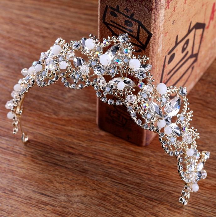 2019 New Fashion Baroque Luxury Crystal AB Bridal Crown Tiaras Light Gold Diadem Tiaras for Women Bride Wedding Hair Accessories