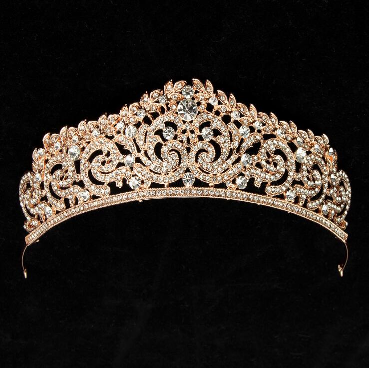 2019 New Fashion Baroque Luxury Crystal AB Bridal Crown Tiaras Light Gold Diadem Tiaras for Women Bride Wedding Hair Accessories