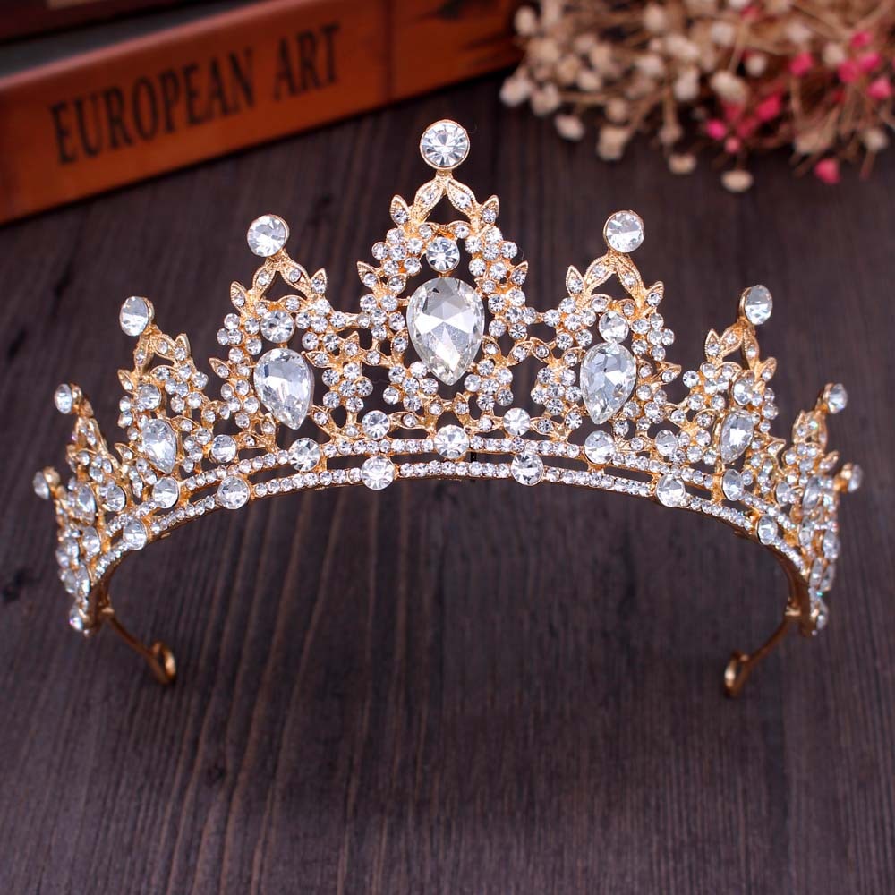 2019 New Fashion Baroque Luxury Crystal AB Bridal Crown Tiaras Light Gold Diadem Tiaras for Women Bride Wedding Hair Accessories