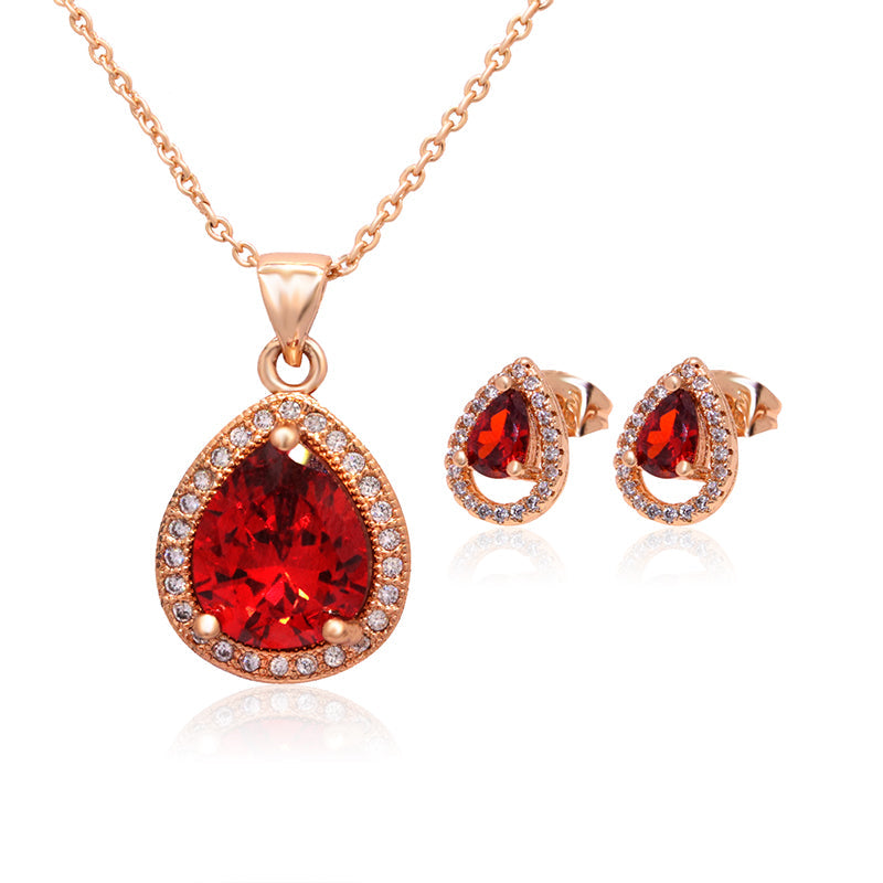 18K Gold Plated, Garnet Zirconia Fashion Jewelry Set